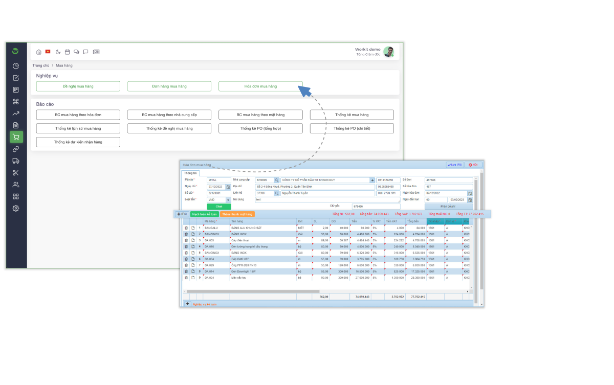Giao diện phần mềm ERP Workit