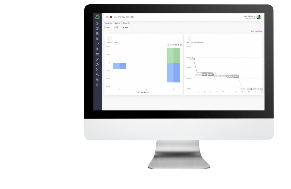 Giao diện phần mềm ERP Workit trên MacBook