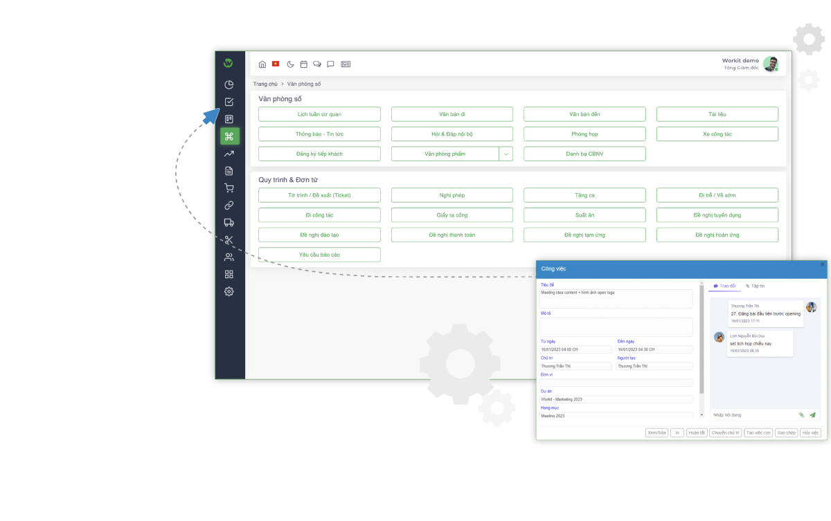 Giao diện phần mềm Văn Phòng Số Workit