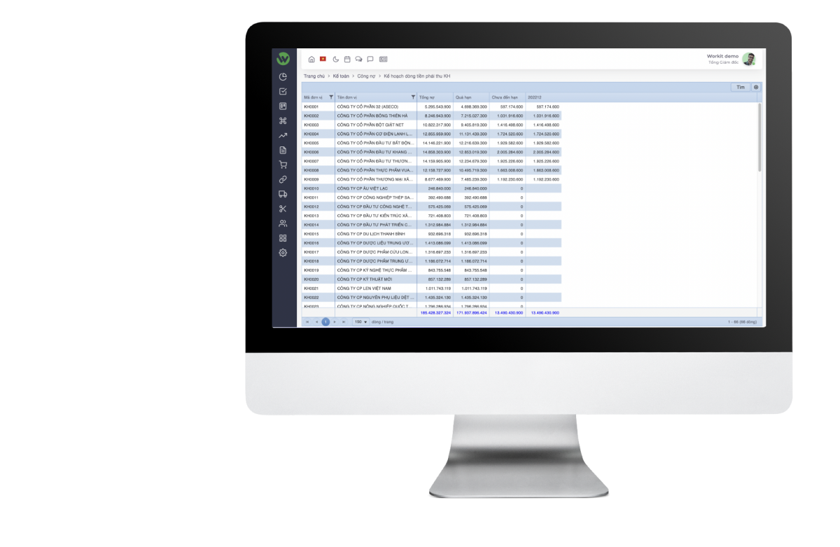 Giao diện phần mềm ERP Workit trên MacBook