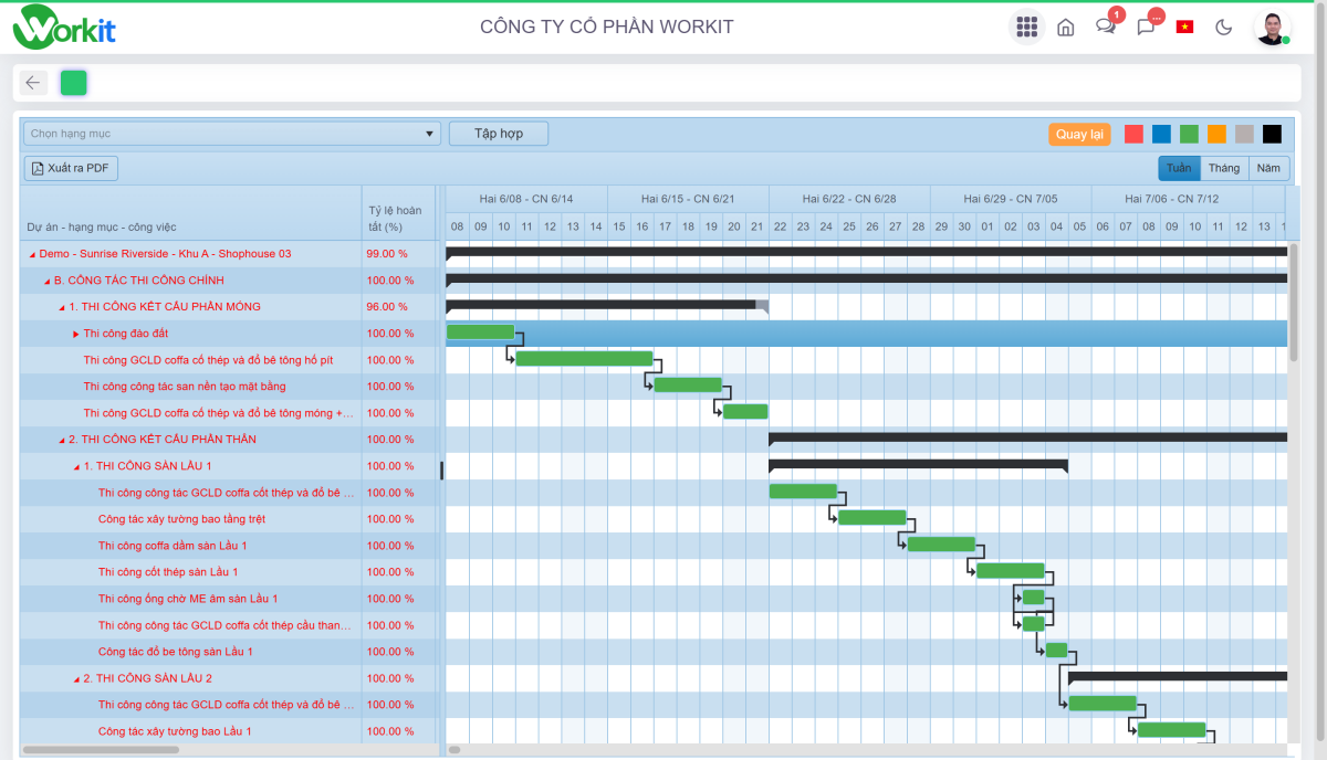 Giao diện phần mềm quản lý xây dựng và bất động sản