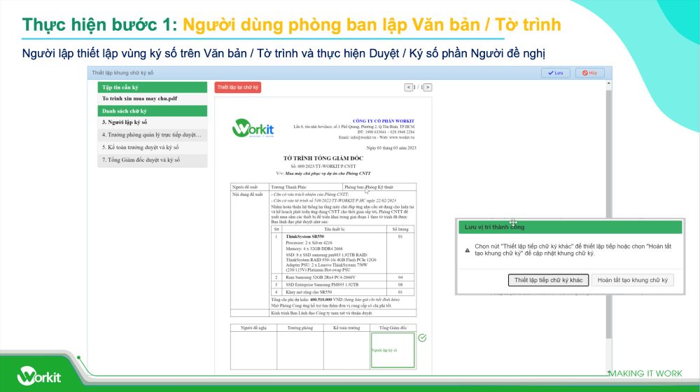 số hóa quy trình văn bản tờ trình của giám đốc