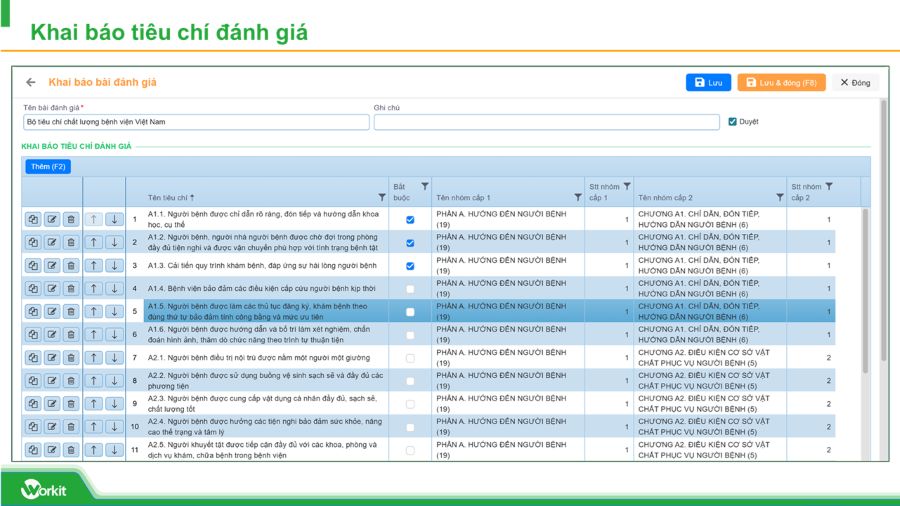 Giao diện phần mềm quản lý 83 tiêu chí đánh giá chất lượng bệnh viện