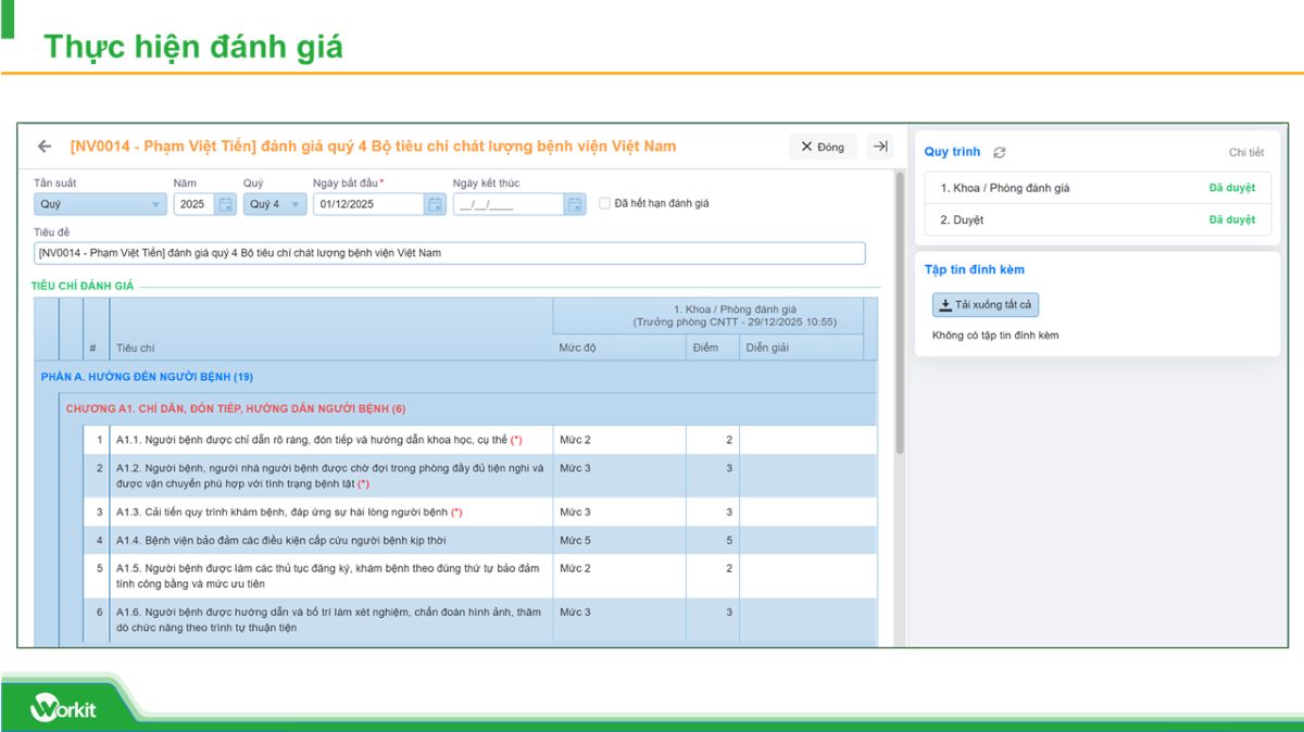 Giao diện phần mềm quản lý 83 tiêu chí đánh giá chất lượng bệnh viện