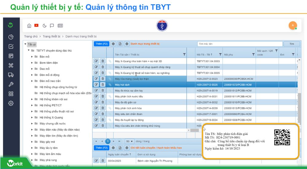 giao diện phần mềm quản lý thiết bị y tế