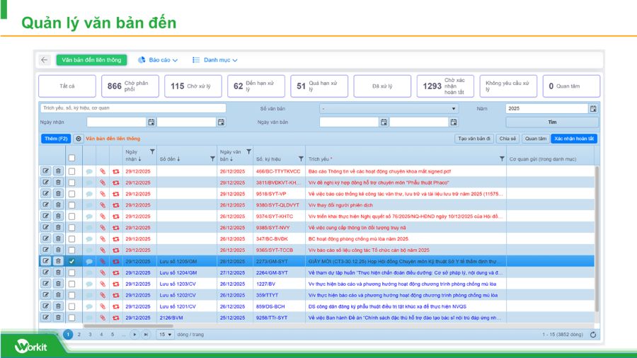 giao diện phần mềm quản lý văn bản đến cho bệnh viện