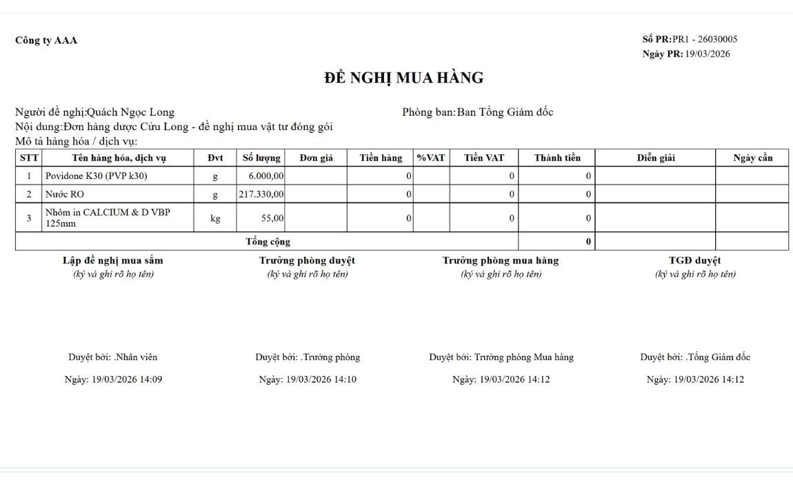 Phiếu đề nghị mua hàng