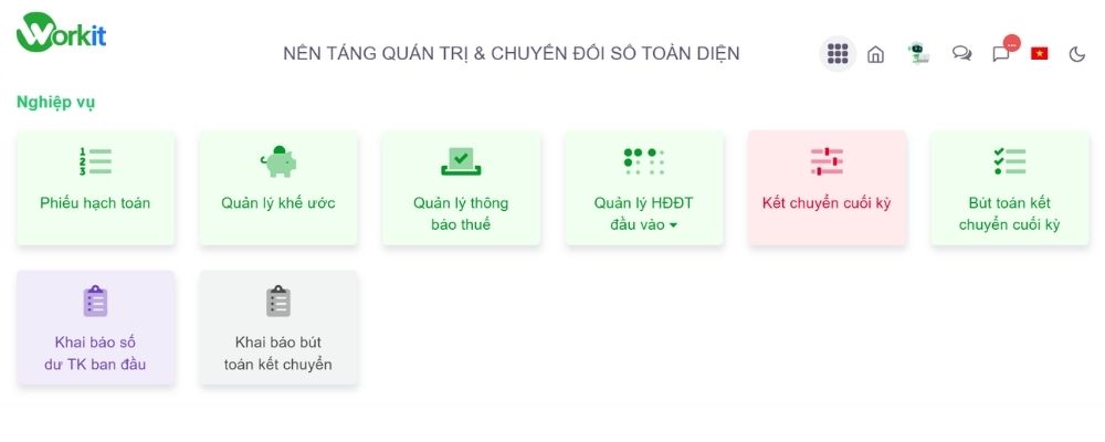 Chức năng nghiệp vụ chính trong phần mềm kế toán Workit