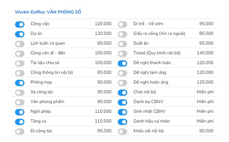 gói tùy chọn cho phép doanh nghiệp mua thêm tính năng cần thiết